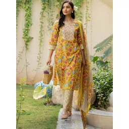 KALINI Women Mustard Pure Cotton Kurta Sets-picture-37
