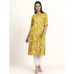 KALINI Women Mustard Viscose Rayon A-Line Kurtas-picture-28