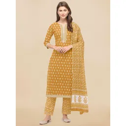 KALINI Women Mustard Yellow Kurta with Palazzos & With Dupatta-picture-15