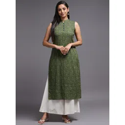 KALINI Women Olive Green Ethnic Motifs Printed Straight Fit Cotton Kurta-picture-38