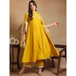 KALINI Women Panelled Thread Work Kurta with Palazzos & With Dupatta-image-19