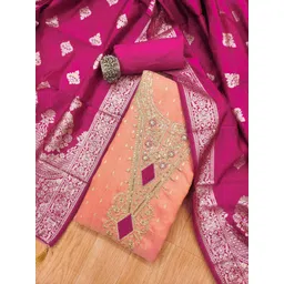 KALINI Women Peach & Pink Woven Design Unstitched Dress Material with Dupatta-picture-14