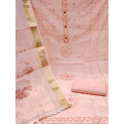 KALINI Women Peach Cotton Blend Embroidered Unstitched Dress Material-picture-11