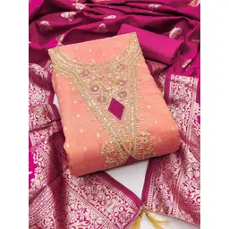 KALINI Women Peach Embellished Organza Unstitched Kurta & Pant With Dupatta Dress Material-picture-23