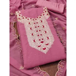 KALINI Women Pink Embroidered Poly Georgette Unstitched Dress Material-picture-14