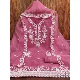 KALINI Women Pink Organza Sequin Work Unstitched Dress Material with Dupatta-picture-27