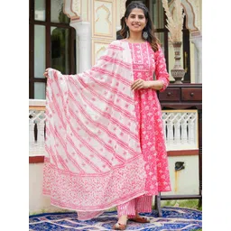 KALINI Women Pink Printed Cotton Blend Kurta Sets-picture-39