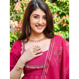 KALINI Women Pink Rayon Blend Solid Anarkali Kurta Set With Dupatta-picture-15