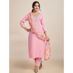 KALINI Women Pink Viscose Rayon Embroidered Kurta Sets-picture-38
