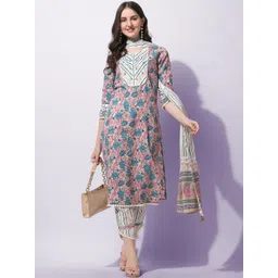 KALINI Women Plus Size Cream-Coloured Ethnic Motifs Printed Pure Cotton Kurta Set-picture-14