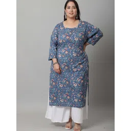 KALINI Women Plus Size Floral Printed Kalamkari Daily Cotton Straight Kurta-picture-42
