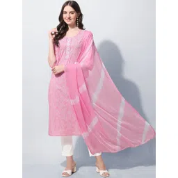 KALINI Women Plus Size Pink Printed Pure Cotton Kurta with Trousers & Dupatta-picture-26