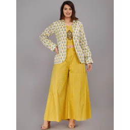 KALINI Women Printed Cotton Crop Top And Palazzo With Jacket Set-picture-22