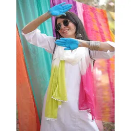 Kalini Women Rayon Embroidery A Line Kurta & Trousers With Tie & Dye Dupatta Set-picture-25
