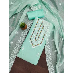 KALINI Women Sea Green Embroidered Cotton Blend Unstitched Dress Material-picture-10