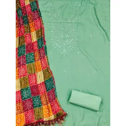 Kalini Women Sea Green Jalpari Cotton Sequence Unstitched Dress Material with Dupatta-picture-16