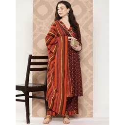 KALINI Women Striped Flared Sleeves Thread Work Pastels Anarkali Kurta-picture-14