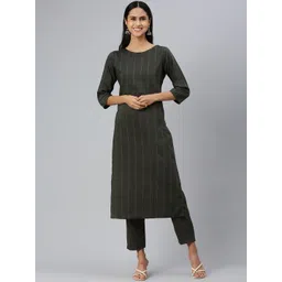 KALINI Women Striped Regular Sequinned Kurta with Trousers-picture-22