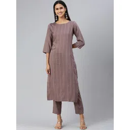 KALINI Women Striped Regular Sequinned Kurta with Trousers-picture-20