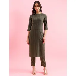 KALINI Women Striped Regular Sequinned Kurta with Trousers-picture-23