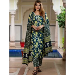 Kalini Women Teal Blue Pure Cotton Straight Kurta & Bottom With Dupatta-picture-40