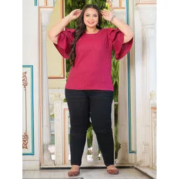 Kalini Women Vertical Stripes Printed Round Neck Flared Sleeves Regular Top-picture-37