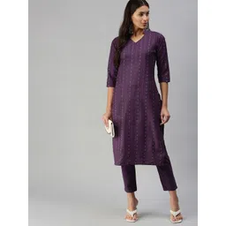 KALINI Women Violet Pure Cotton Kurta with Trousers-picture-19