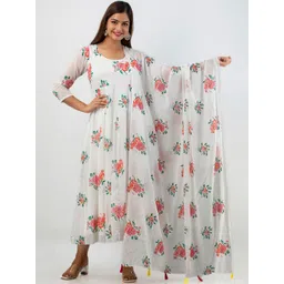 KALINI Women White Floral Printed Flared Sleeves Floral Kurta-picture-34