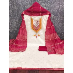 KALINI Women White Woven Design Silk Blend Unstitched Dress Material-picture-10