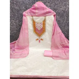 KALINI Women White Woven Design Silk Blend Unstitched Dress Material-picture-19