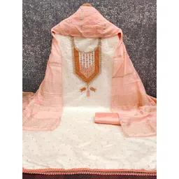 KALINI Women White Woven Design Silk Blend Unstitched Dress Material-picture-33