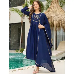 KALINI Women Woven Design Embroidered A-Line Kurta with Trousers & Dupatta-picture-29