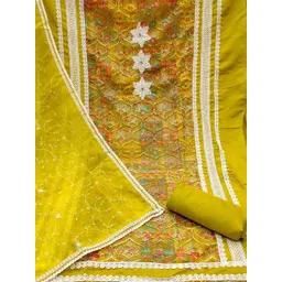 KALINI Women Yellow Cotton Blend Woven Design Unstitched Dress Material-picture-38