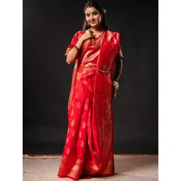 Kalini Womens Red Silk Blend Woven Design Saree With Unstiched Blouse Piece-picture-13
