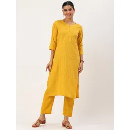 KALINI Woven Design Striped Zari Regular Kurta with Trousers-picture-23