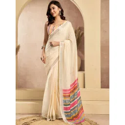 KALINI Woven Design Zari Linen Blend Ikat Saree-picture-32