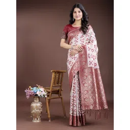KALINI Woven Design Zari Saree With Blouse Piece-picture-18