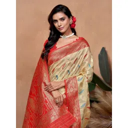 KALINI Woven Design Zari Silk Blend Banarasi Saree with Unstitched Blouse-picture-24