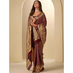 KALINI Woven Design Zari Silk Blend Handloom Banarasi Saree-picture-35