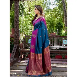 KALINI Woven Design Zari Silk Cotton Handloom Banarasi Saree-picture-17