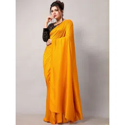 KALINI Yellow Solid Poly Chiffon Sarees-picture-42
