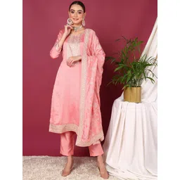 KALINI Yoke Design Regular Kurta with Trousers & With Dupatta-image-17