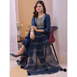 KALINI Yoke Design Sequinned Straight Kurta With Trousers And Dupatta-image-20