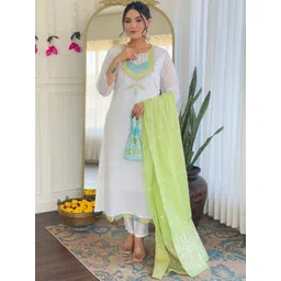 KALINI Yoke Design Straight Kurta With Trousers And Dupatta-image-23