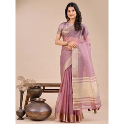 KALINI Zari Organza Zari Weaving Border Saree With Blouse Piece-picture-20