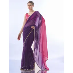 Kalista Colourblocked Mirror Work Pure Chiffon Ready to Wear Saree-picture-11
