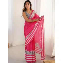 Kalista Floral Printed Mirror Work Pure Chiffon Saree image 2