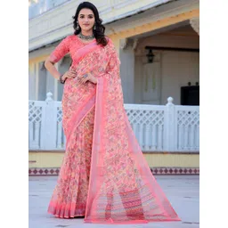 Kalista Geometric PrintedZari Pure Cotton Saree image 1