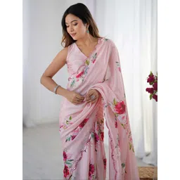 Kalista Women Floral Printed Mirror Work Pure Chiffon Saree-picture-22