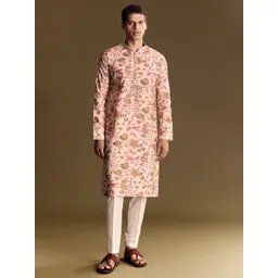 KALKI Fashion Men Floral Printed Regular Kurta with Trousers-picture-20